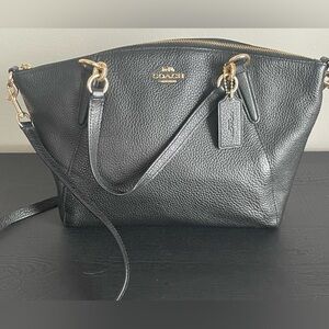 Coach Kelsey Satchel Black Leather Bag with Gold Accents Cross body